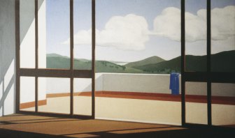 [Terrace with Arr&aacute;bida Ridge and Towel]