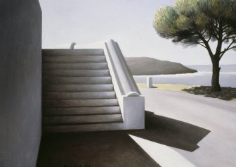 Paisagem com escada e pinheiro