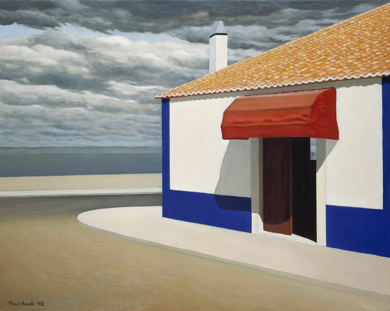 Casa com barra azul junto ao rio